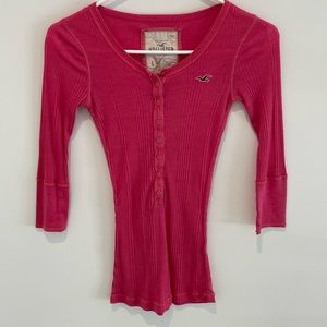 Pink 3/4 sleeve Hollister henley top